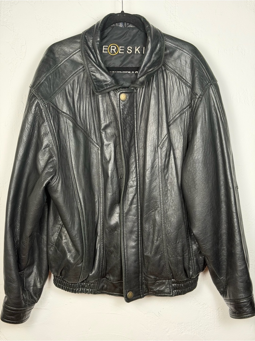 Chereskin NY Napa Men's Black Genuine Leather Bomber Jacket - vintage classic XL